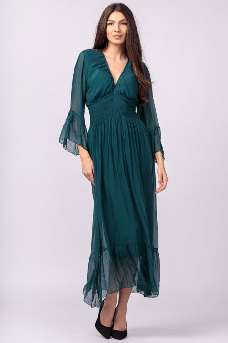 Rochie Turcoaz Shopika din Matase | Eleganta Varatica