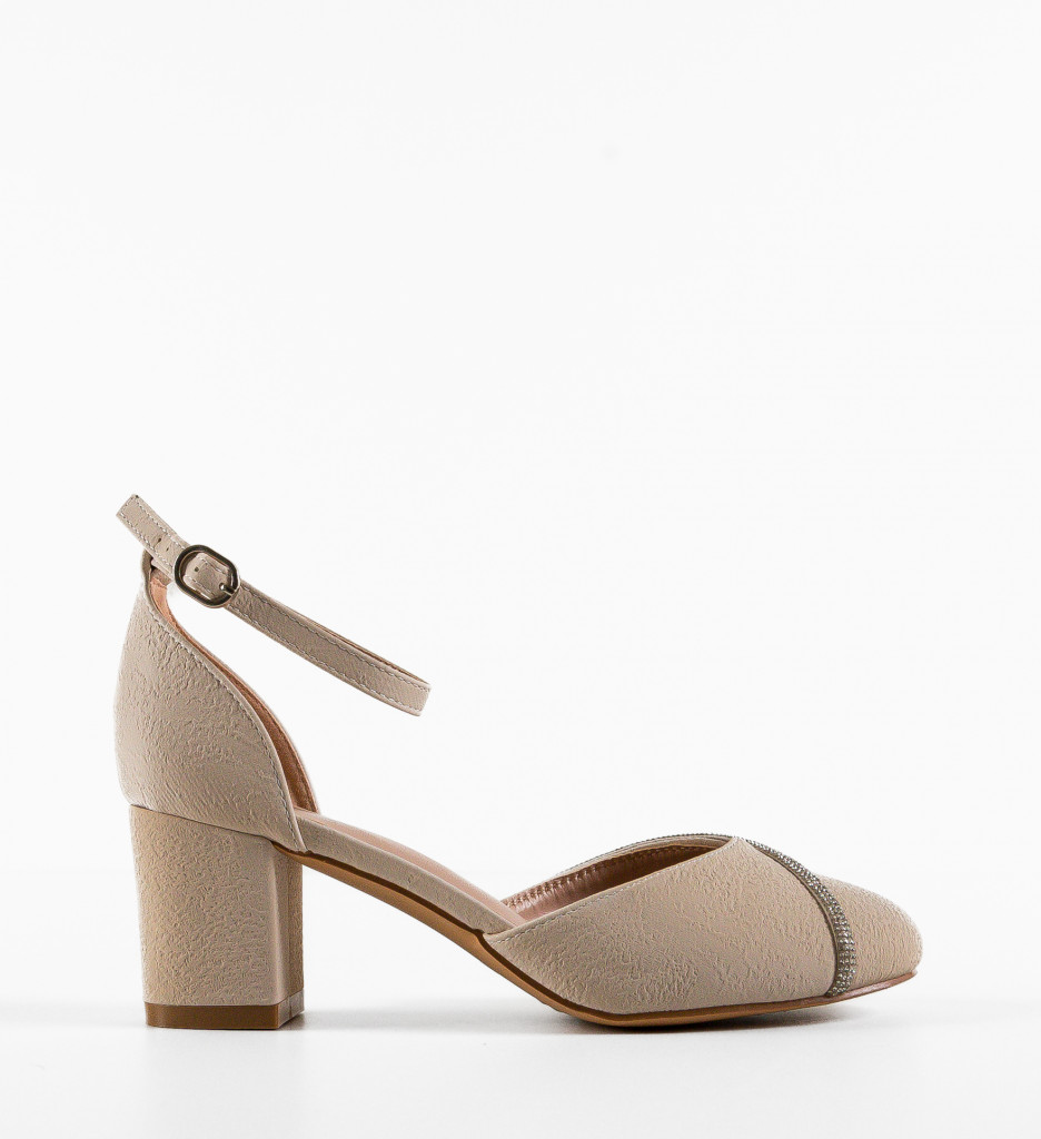 Pantofi dama Polya Bej cu toc elegant - imagine 4