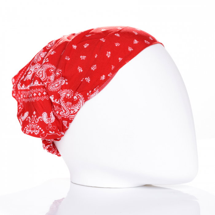 Bandana Shopika, Imprimeu Alb-Roșu cu Elastic
