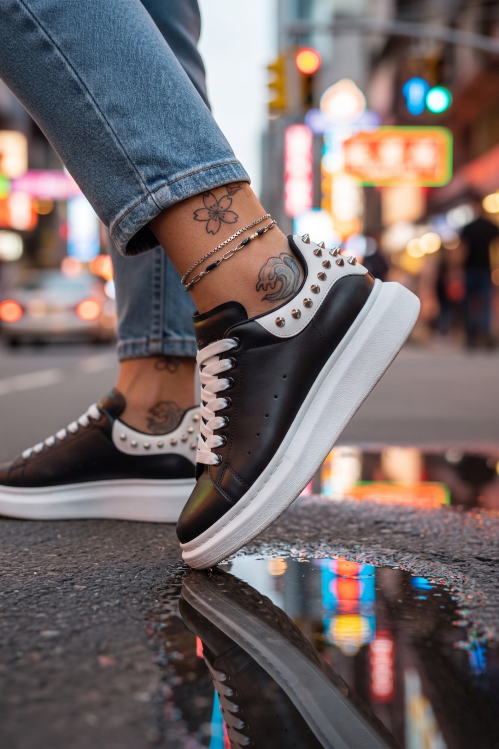 Adidași damă negru-alb casual comozi 6626 - imagine 2