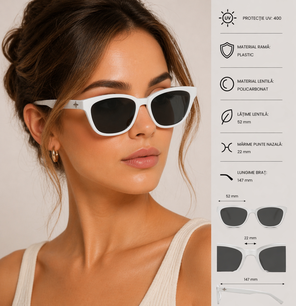 Ochelari Picadili Femei Alb, protecție UV400 - imagine 2
