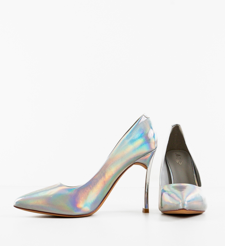Pantofi Dama Neba Argintii cu Toc Elegant - imagine 5