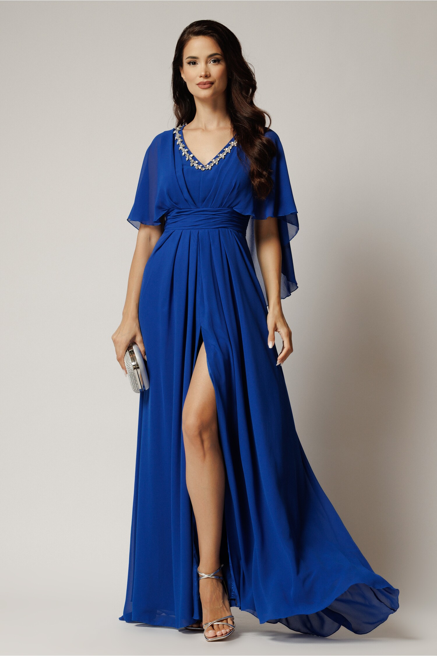 Rochie Albastră Elegantă cu Strasuri | Rochie Lungă