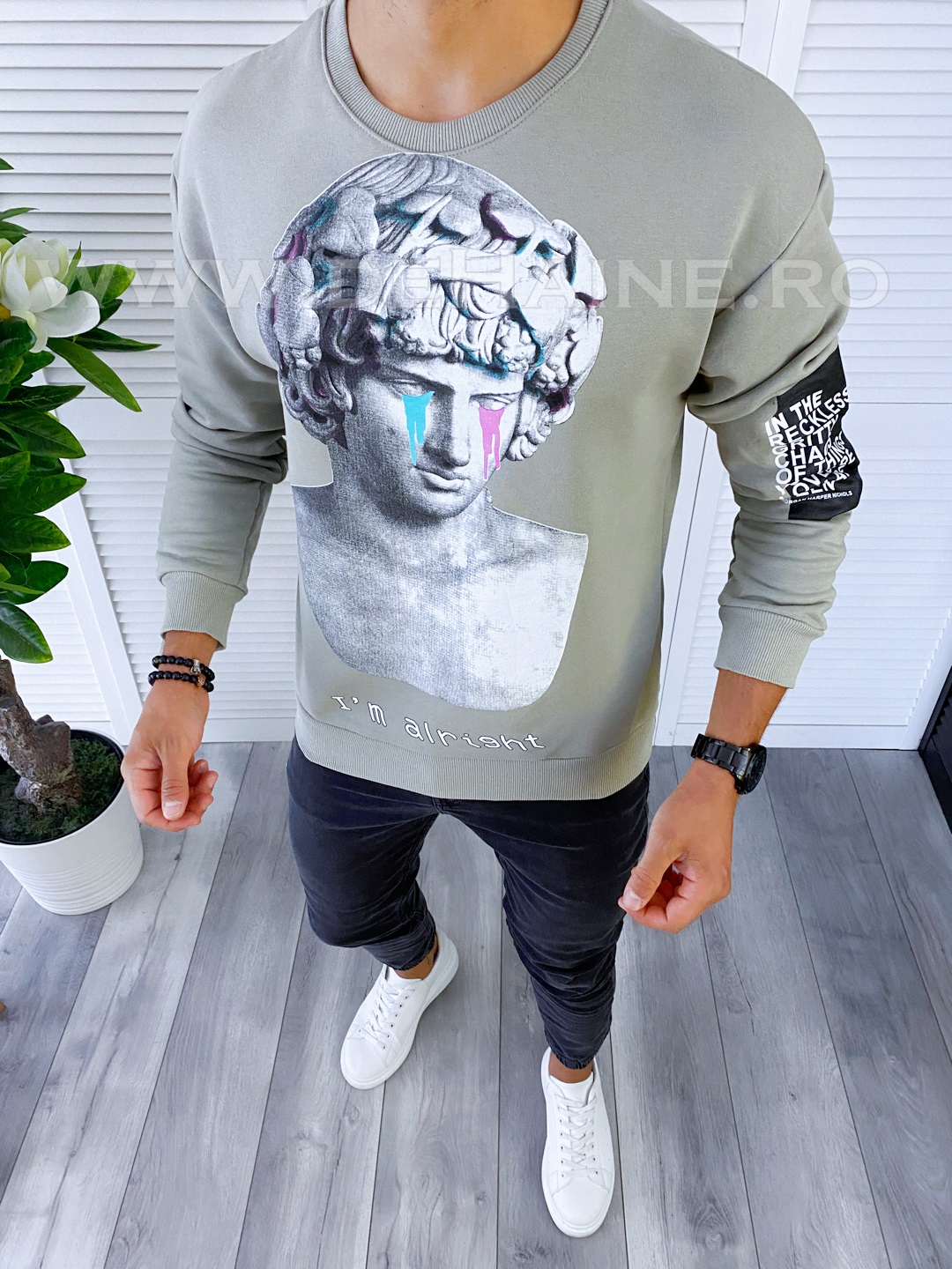 Bluză Bărbați Gri Slim Fit Casual