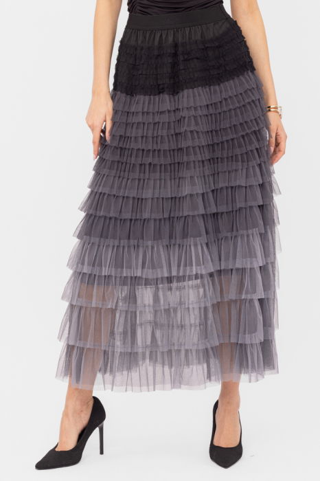Fusta Maxi Tulle Eleganta Gri-Negru | Shopika
