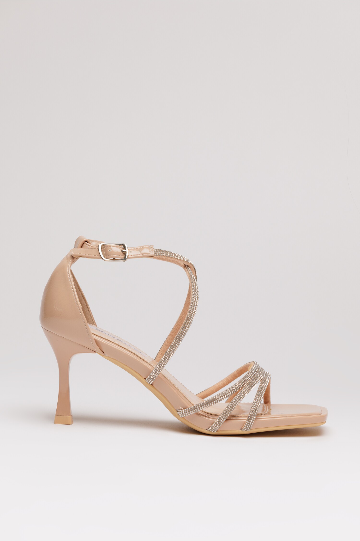 Sandale Beige Elegante cu Strasuri și Toc Subtire