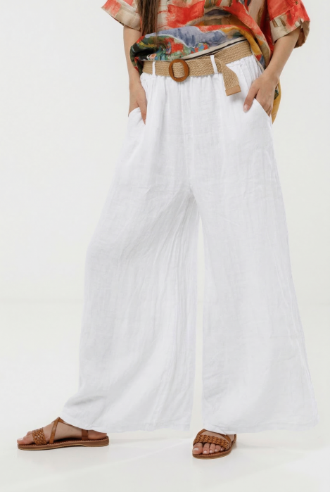 Pantaloni dama in alb lejeri cu curea Shopika