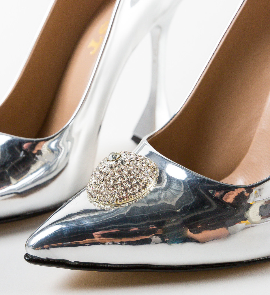 Pantofi Toc Argintii Eleganți Valkia - imagine 6