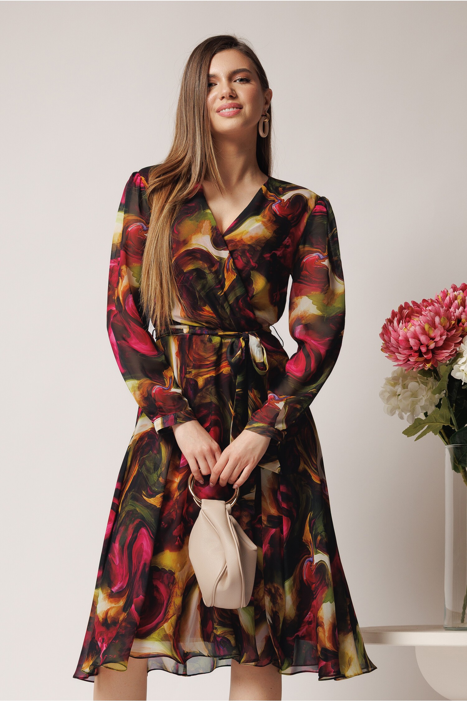 Rochie Cununie Civila Eleganta din Voal Fucsia