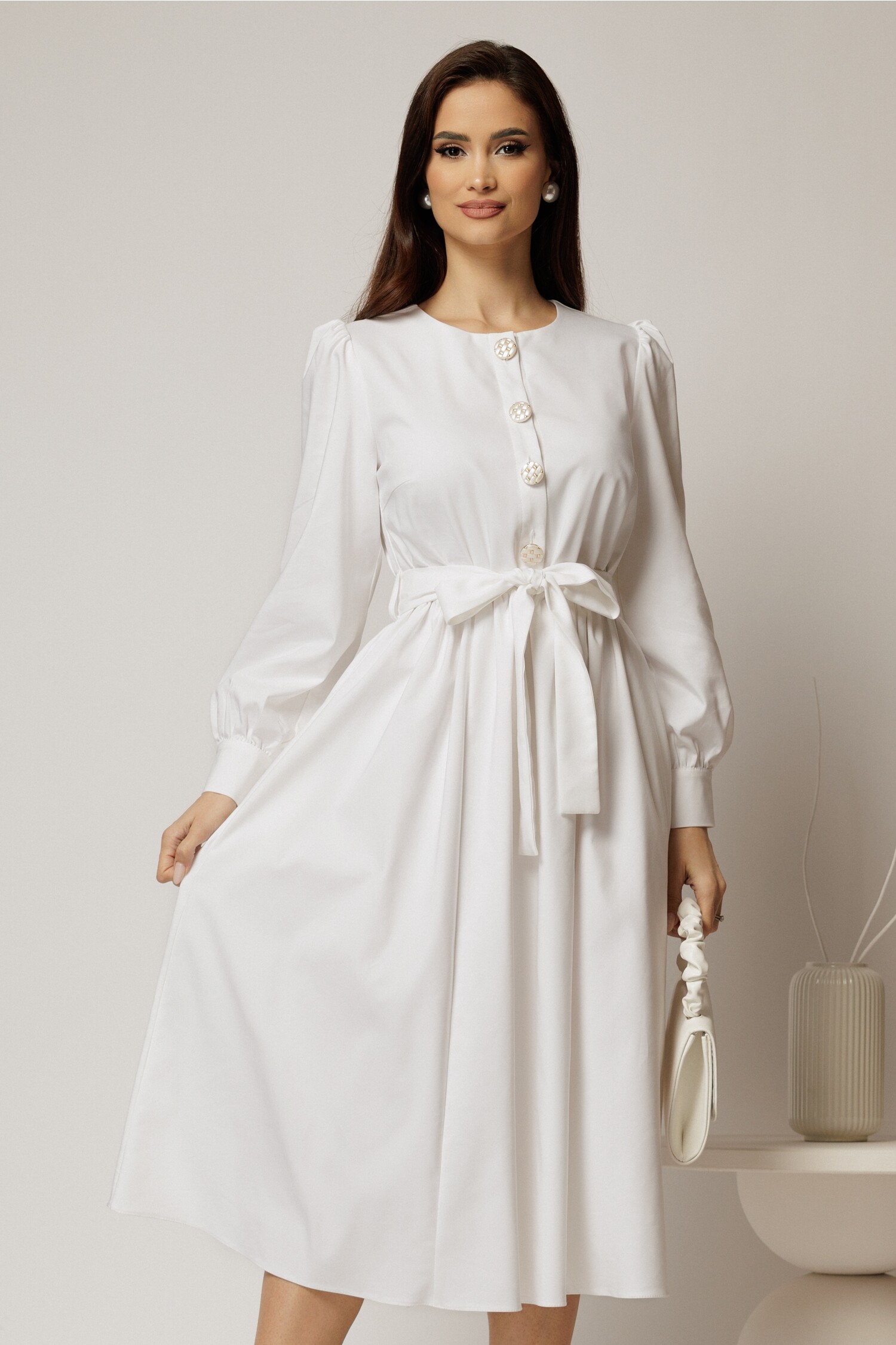 Rochie DY Fashion Midi Bumbac cu Nasturi și Cordon
