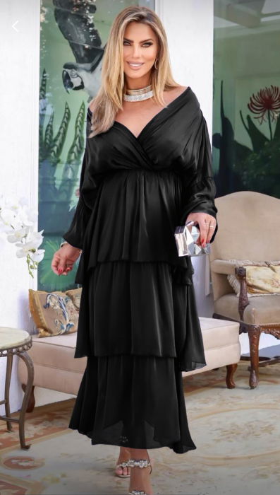 Rochie Neagră din Mătase cu Volane | Shopika