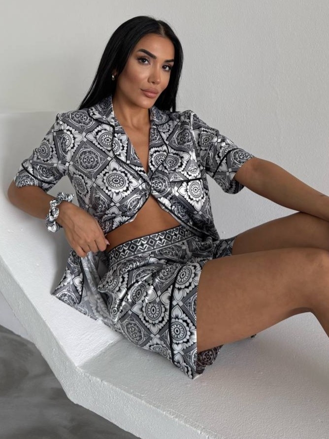 Pijama Dama 2 Bucati Black Mosaic Delis - imagine 4