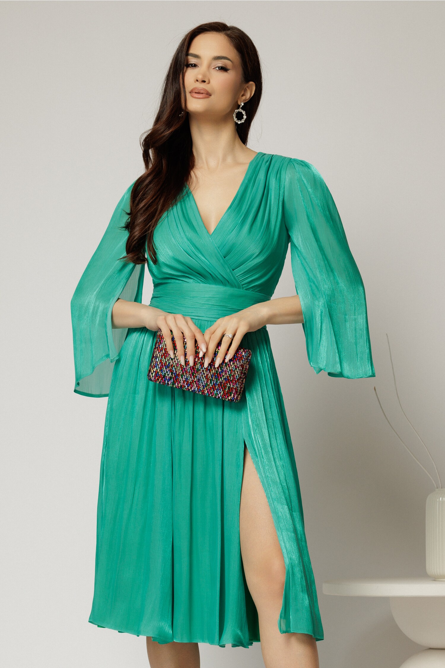Rochie Verde Ocazie DY Fashion Voal Peliculizat