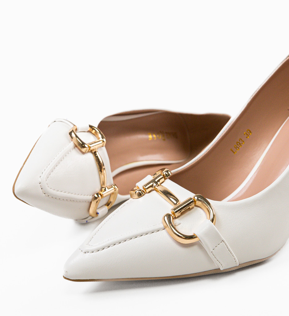Pantofi Dama Linette Albi Eleganți cu Toc - imagine 9