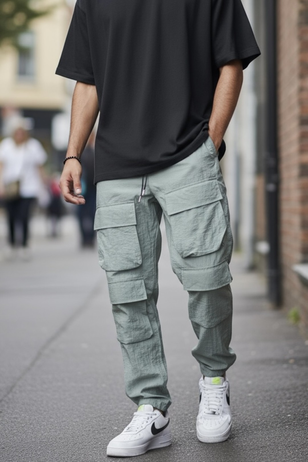 Pantaloni Trening Cargo Kaki Conici