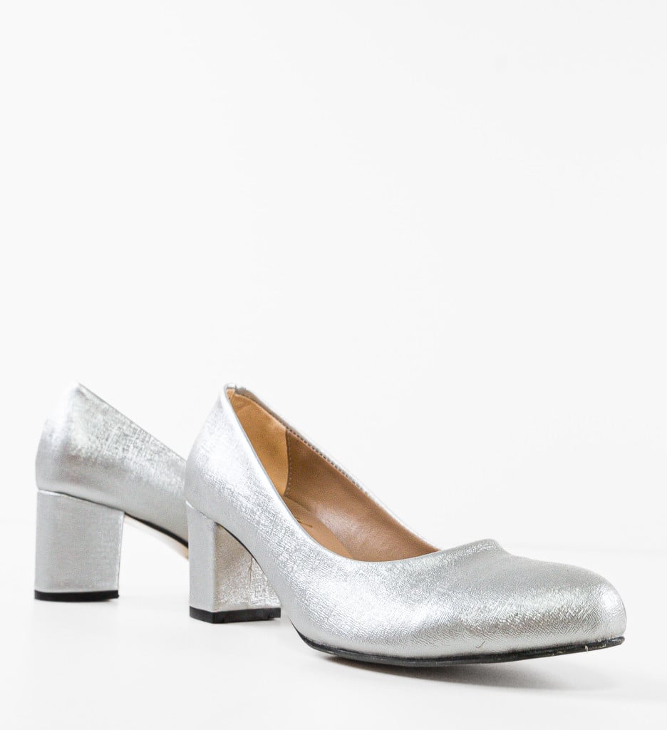 Pantofi Argintii cu Toc Elegant - imagine 8