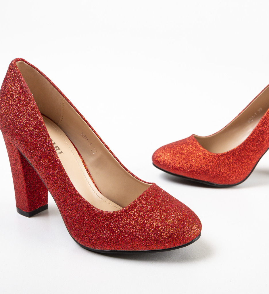 Pantofi Hekolora Rosii cu Toc Elegant - imagine 5