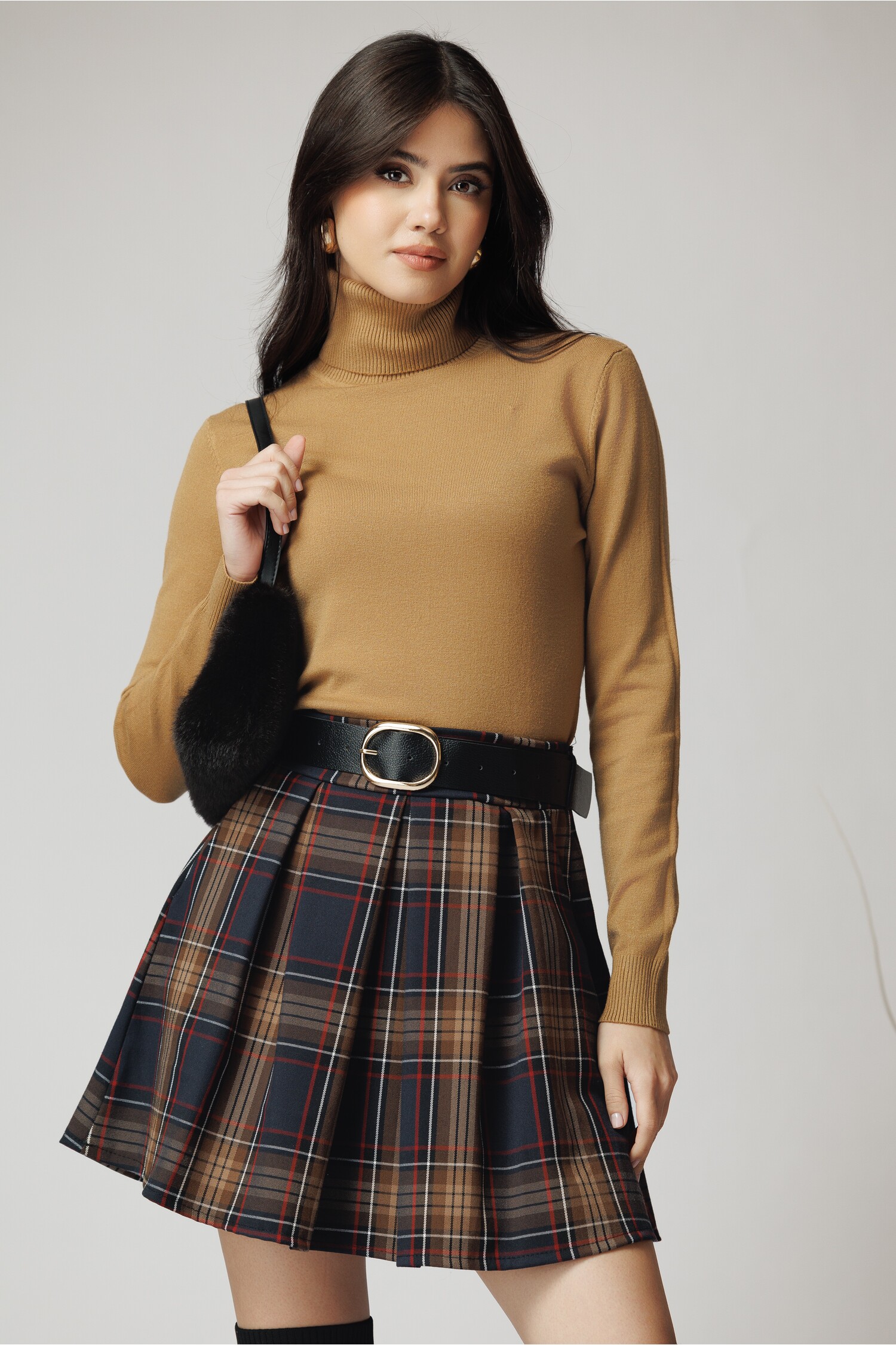 Maleta Tricot Guler Intors Maro Camel