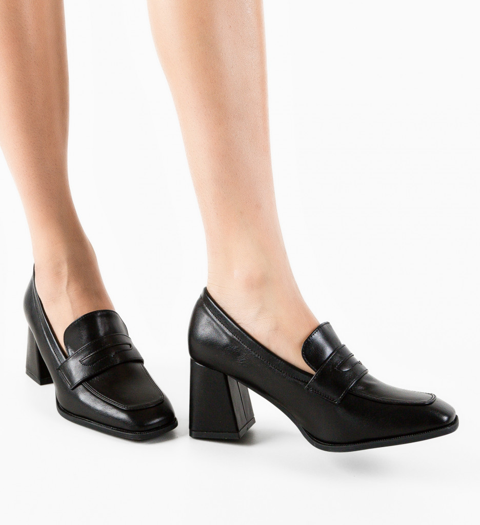 Pantofi Salas Negri Eleganți cu Toc - imagine 2