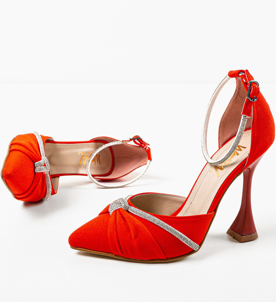 Pantofi dama Ampyl rosii eleganti cu toc - imagine 6