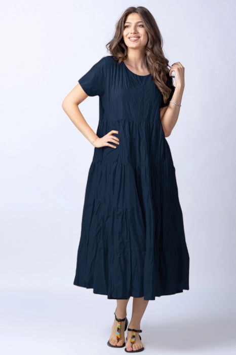 Rochie Bleumarin cu Volane | Shopika România