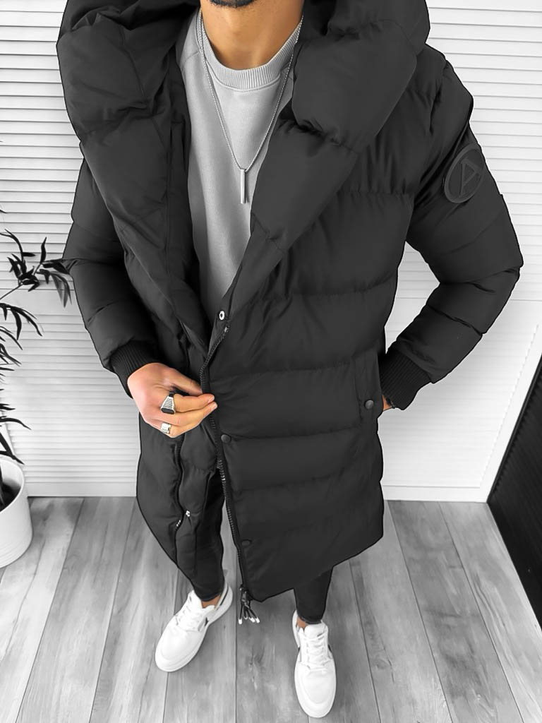 Geacă Bărbați Iarnă Neagră Slim Fit Elegantă