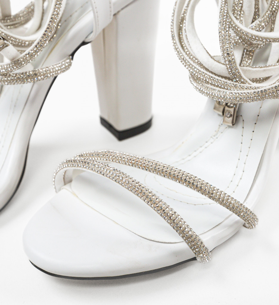 Sandale Leleren Albe Elegante cu Toc - imagine 7