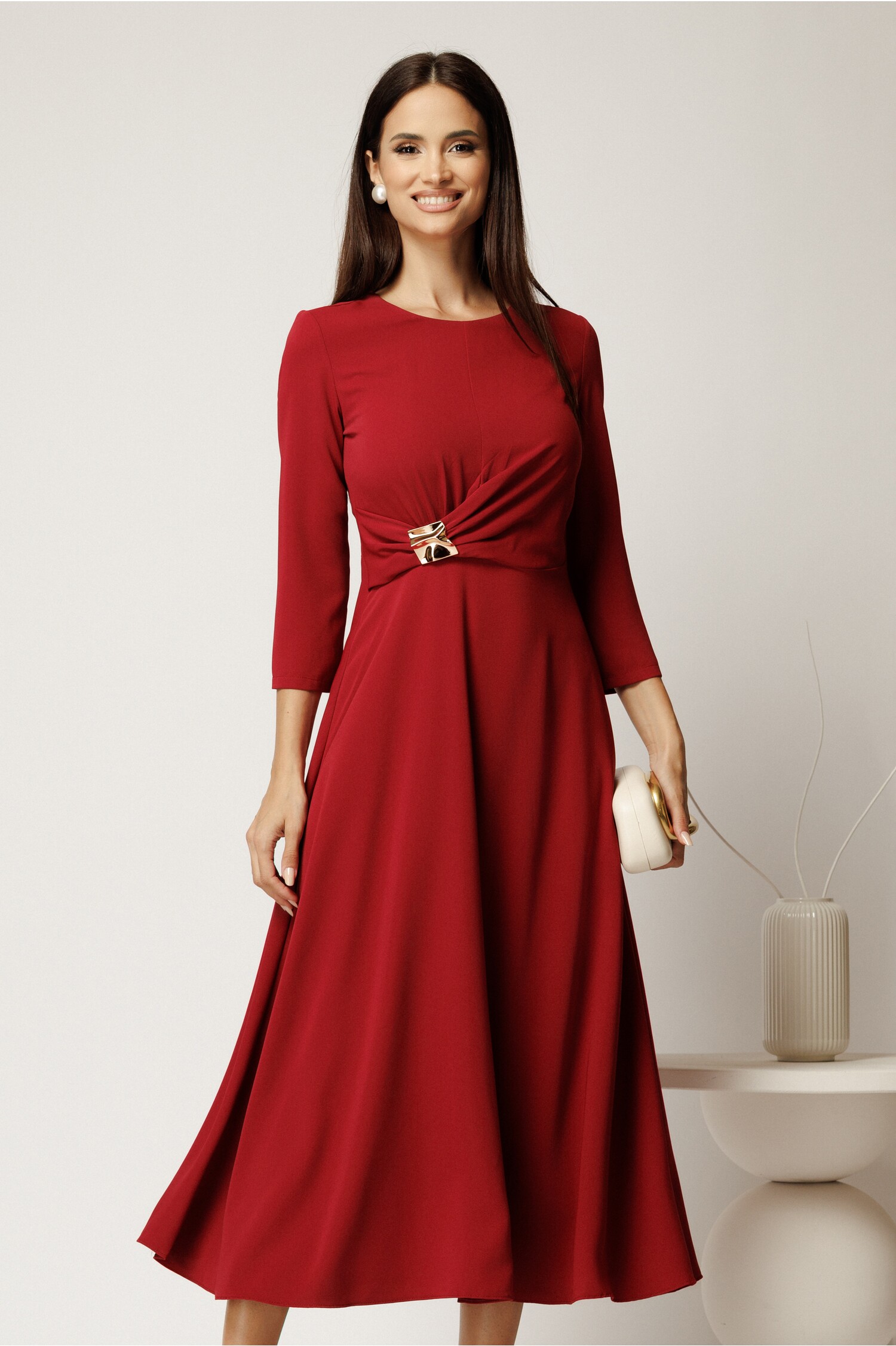 Rochie Eleganta Midi Rosie din Crep
