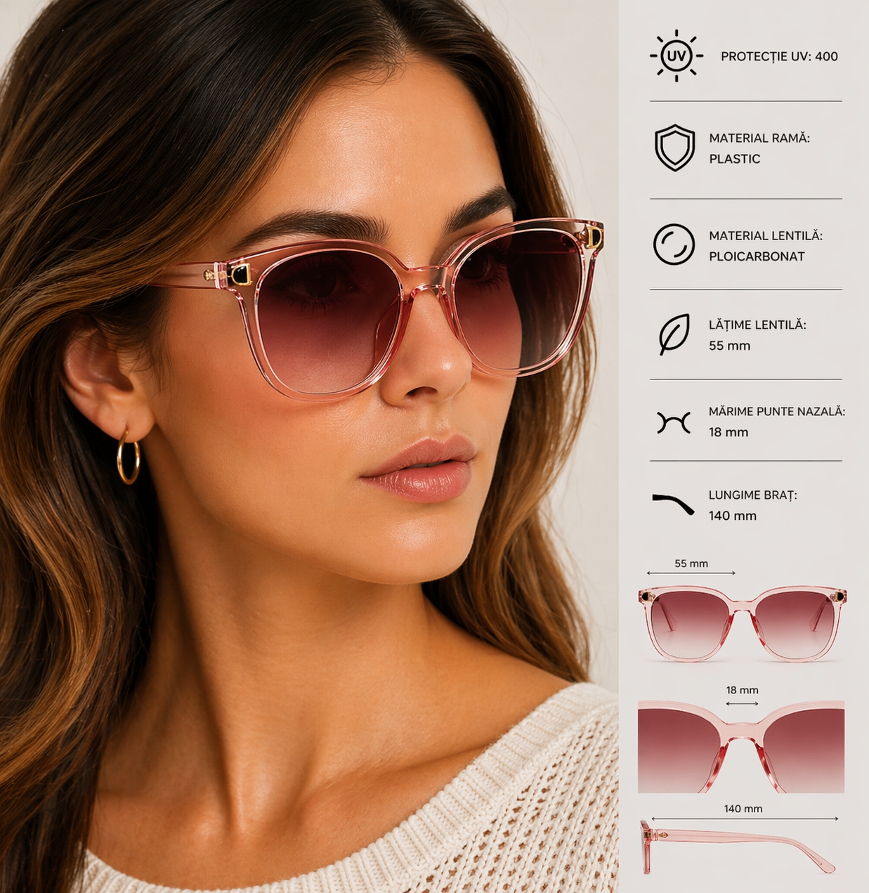 Ochelari de soare femei Picadili SG117 Roz, protectie UV400 - imagine 2