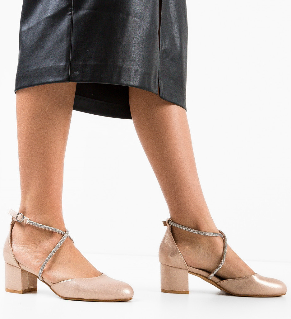 Pantofi Dama Plikam Aurii cu Toc Eleganți - imagine 3