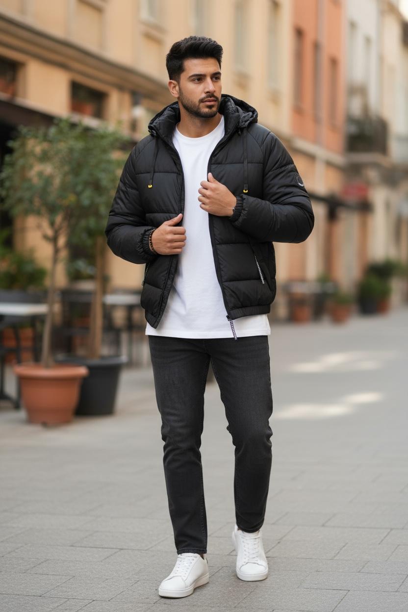 Geacă Bărbați Neagră Slim Fit | Toamnă/Iarnă