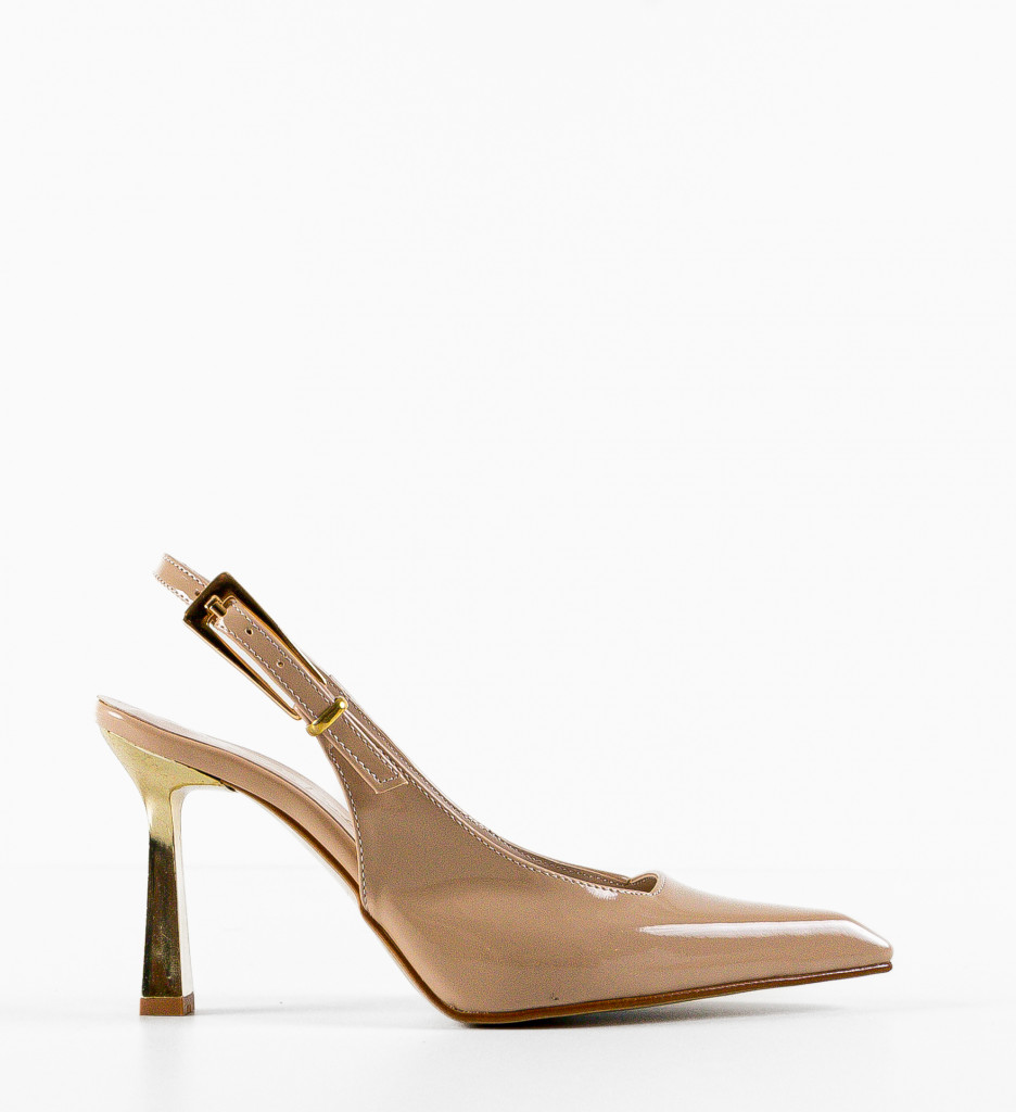 Pantofi dama Dortine Bej cu toc elegant - imagine 3