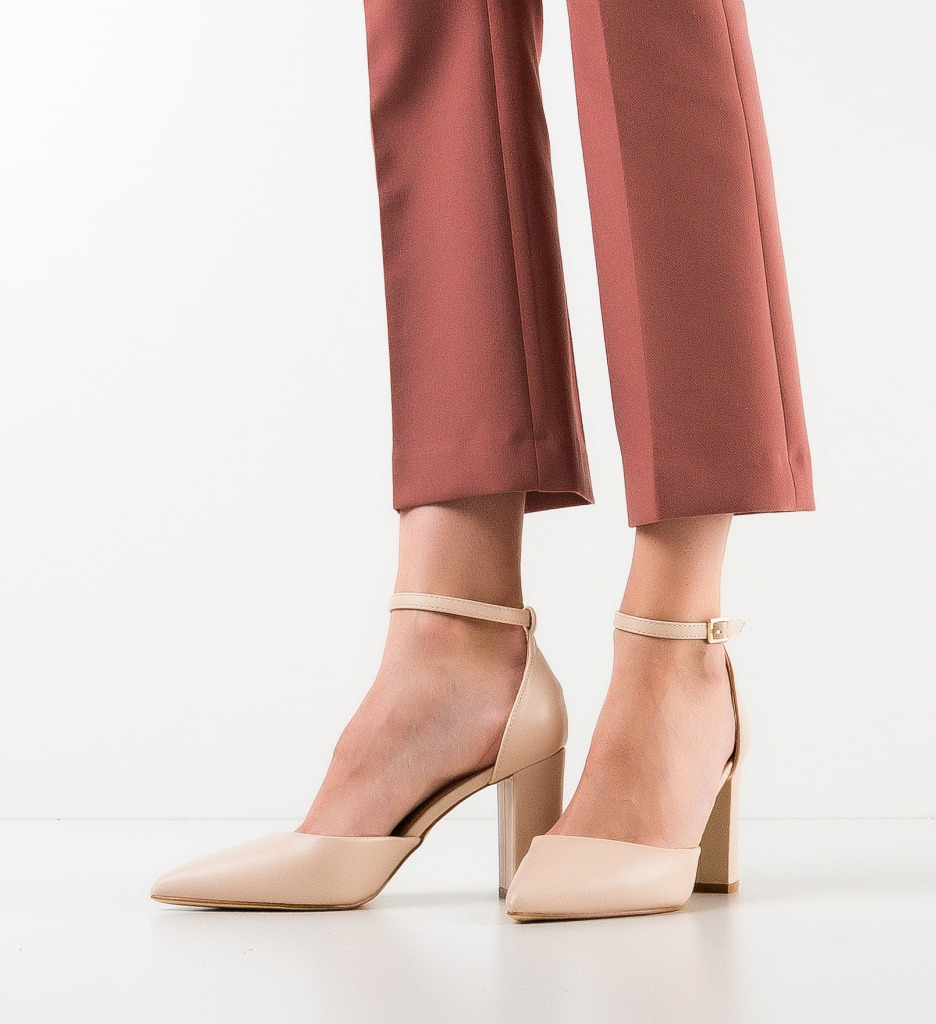 Pantofi Swarte Bej cu Toc Eleganți - imagine 2