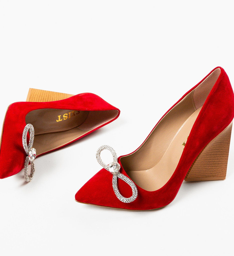 Pantofi Catifea Rosii cu Toc | Stil Elegant - imagine 4