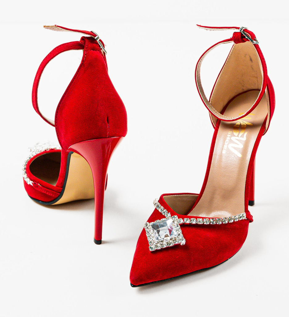 Pantofi Dalvanyos Rosii cu Toc Elegant - imagine 7