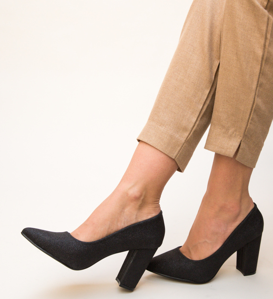 Pantofi Tyga Negri Eleganți cu Toc - imagine 2
