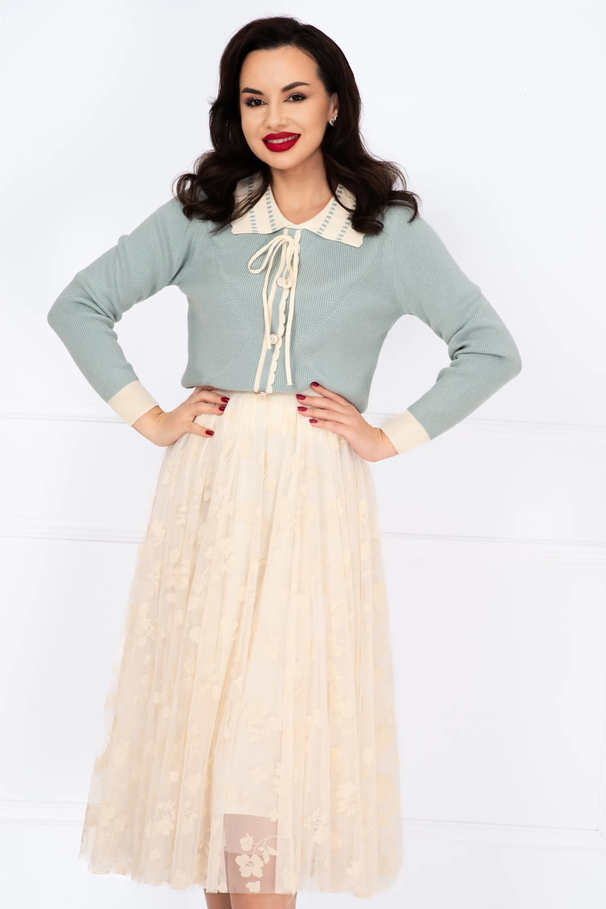 Pulover Dama Bleu Inpuff basic cu Design Elegant