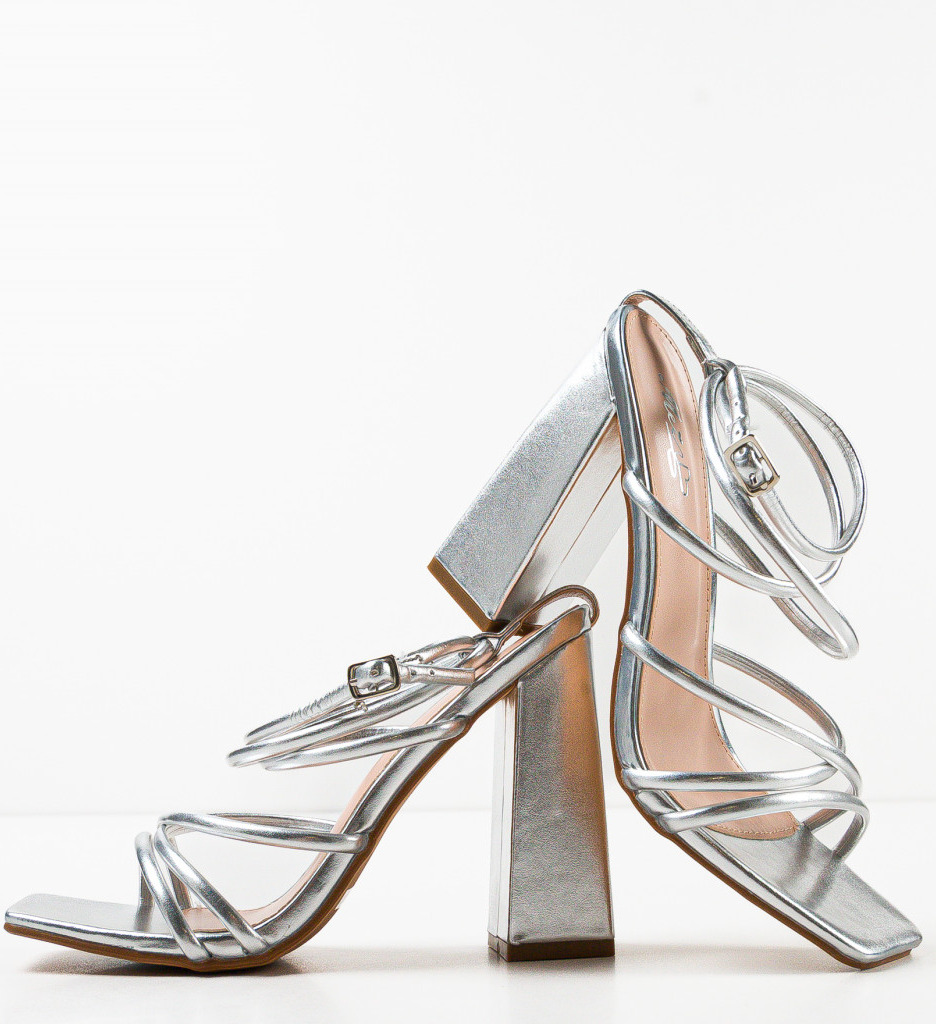 Sandale Paire Argintii cu Toc Elegante - imagine 8