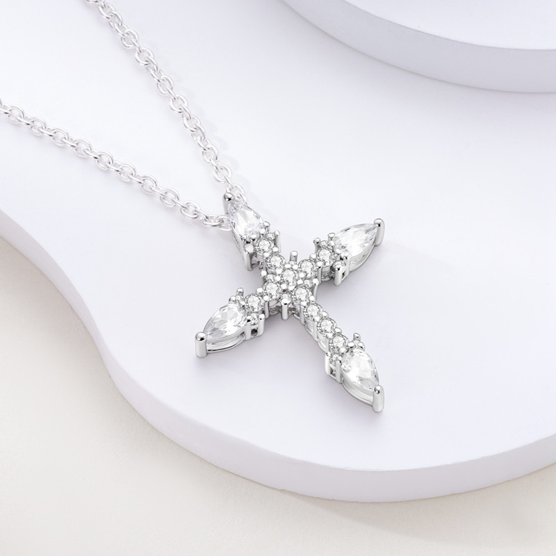 Lantisor argint 925 cu cruce si zirconiu Amanda JW636 - imagine 2