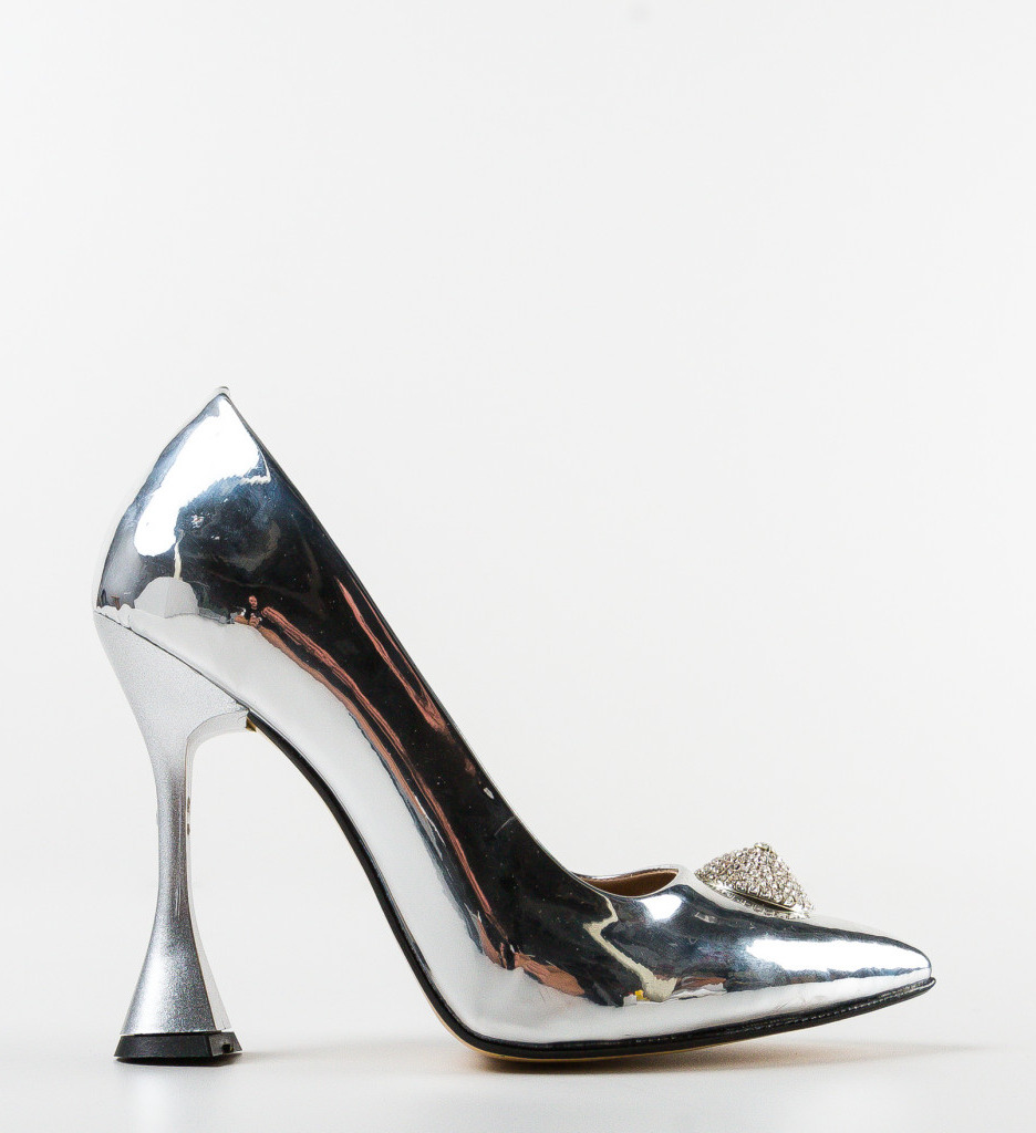 Pantofi Toc Argintii Eleganți Valkia - imagine 4