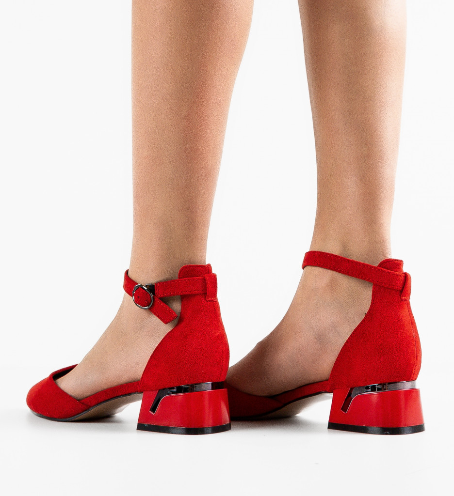 Pantofi dama Zahra rosii cu toc elegant - imagine 3