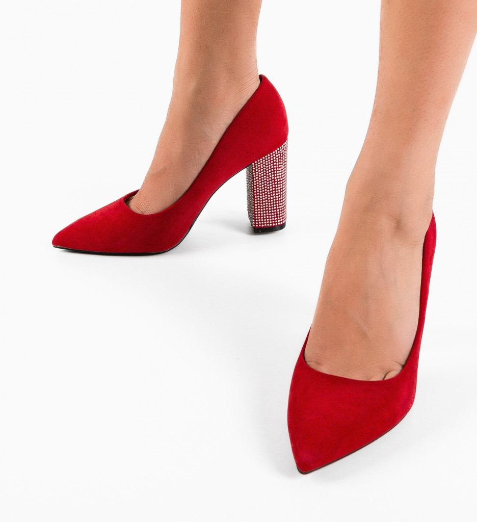 Pantofi Dama Evely Rosii cu Toc Eleganți - imagine 2