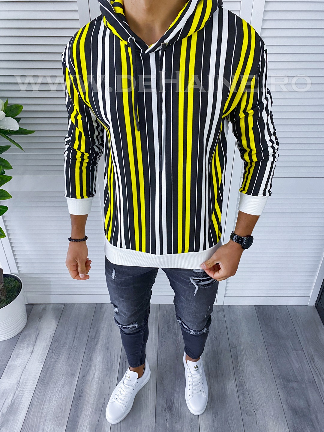 Hanorac Barbati Slim Fit Galben Imprimeu