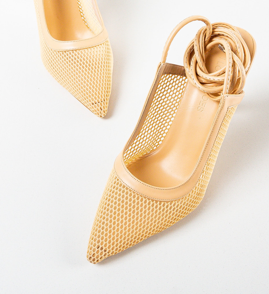 Pantofi Dama cu Toc Carey Bej Eleganți - imagine 5