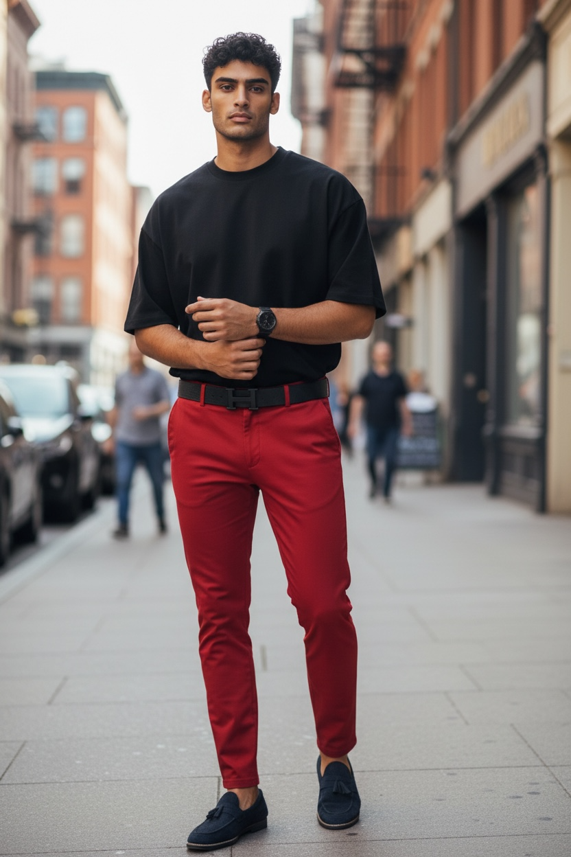 Pantaloni Barbati Casual Grena 100% Bumbac - imagine 2