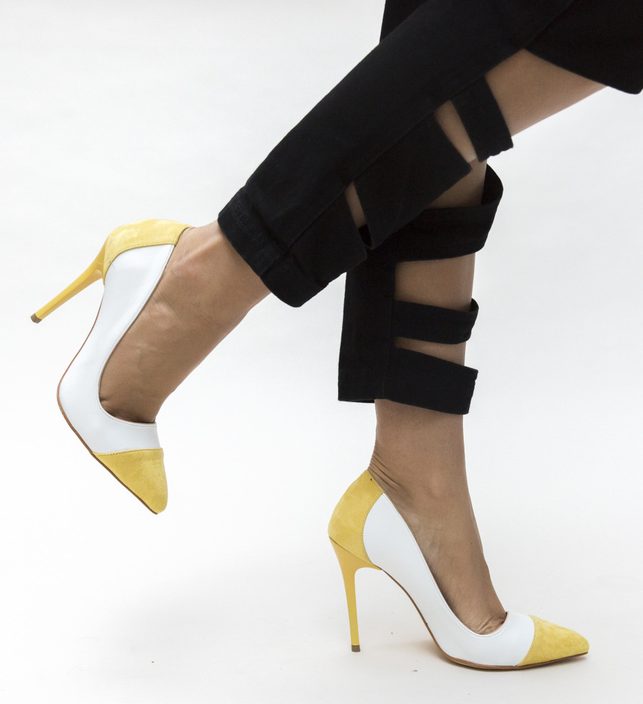 Pantofi Masume Albi cu Toc Eleganți - imagine 4