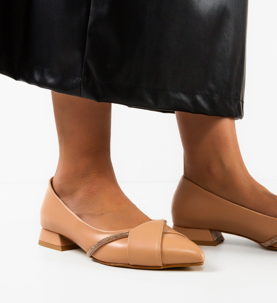 Pantofi Barysan Nude Eleganți cu Toc - imagine 2