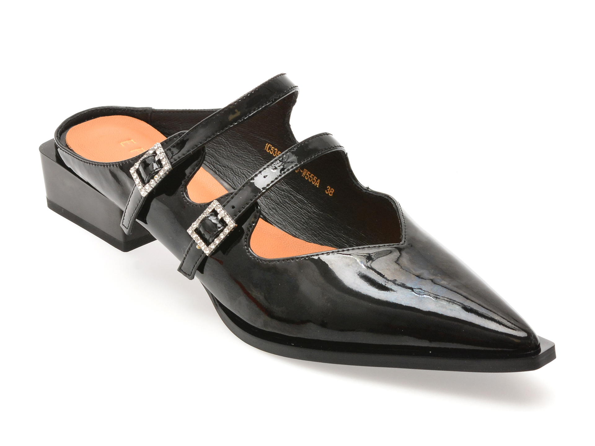 Papuci Epica negri din piele lacuită | Eleganță