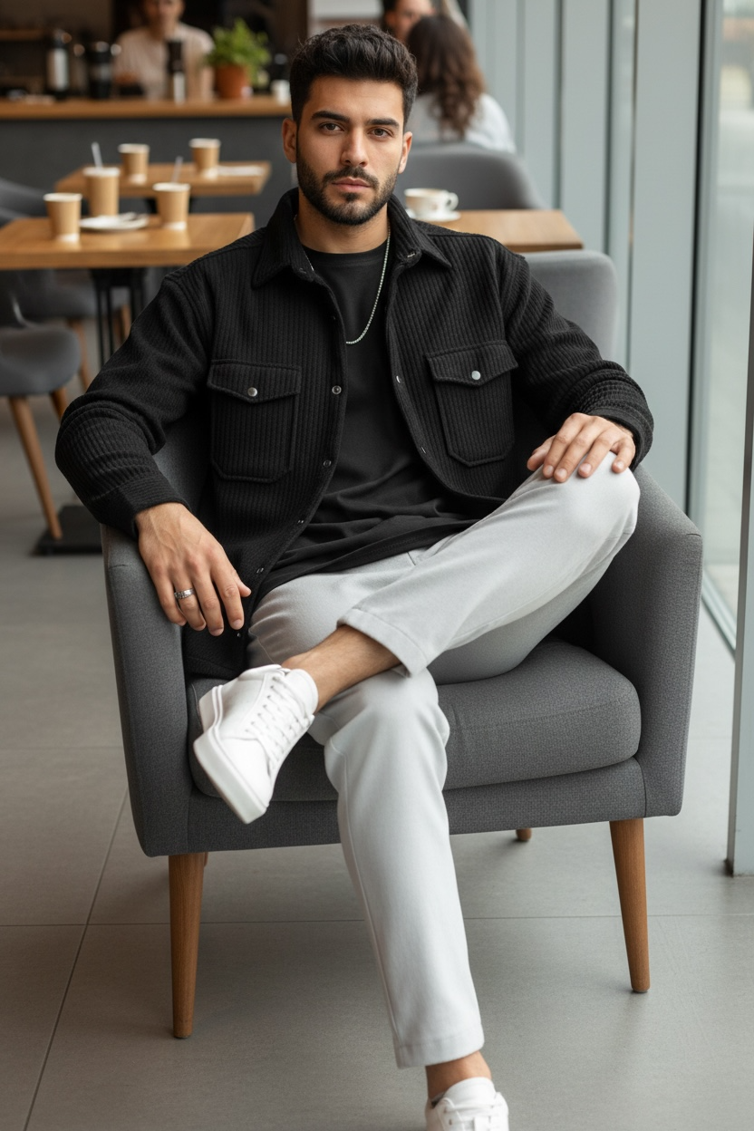 Cămăși Bărbați Casual Negre Slim Fit - Stil și Confort