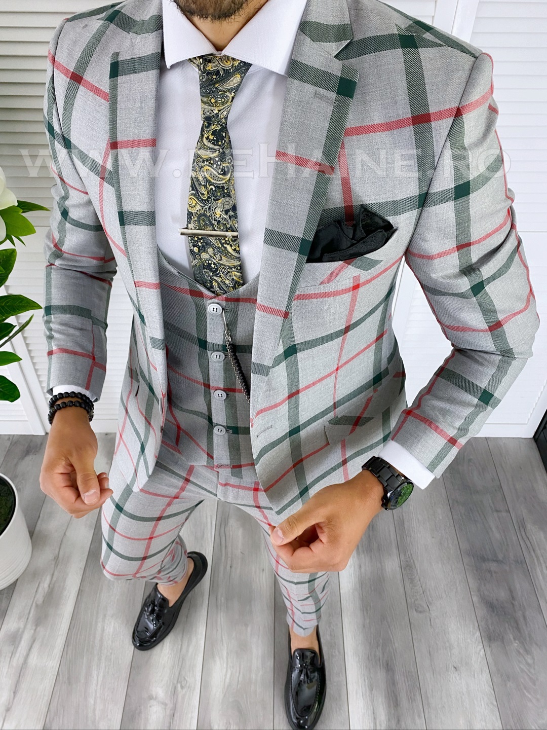 Costum Bărbați Slim Fit Pantaloni + Vestă